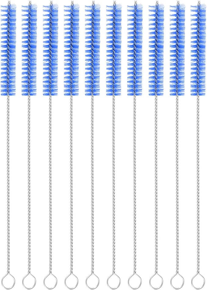 uxcell 10Pcs Drinking Straw Cleaning Brushes, 8" x 3/8" Nylon Bristles Long Straw Brush Pipe Cleaner for Washing Straws Pot Spout, Sippy Cup, Bottle and Tube (Blue)
