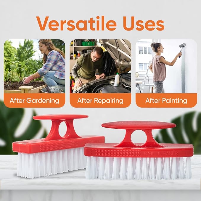 Superio Nail Brush for Cleaning Fingernails, Nail Scrubber Brush, Toe Foot Hands Fingernail Brush Cleaner- Small Scrub Brush- All-Purpose Stiff Cleaning Brush for Home, Kitchen, Work, (2, White/Red)