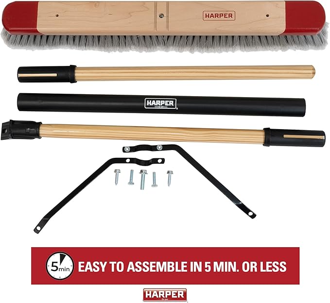 Harper 24 Inch Indoor Push Broom, Premium Heavy Duty Smooth-Surface Floor Cleaning with Flagged Bristles, Home and Garage Sweeping, Gray