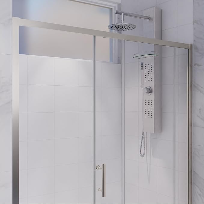 ANZZI 72 x 48 inch Framed Shower Door in Brushed Nickel | Halberd Water Repellent Glass Shower Door with Seal Strip Parts | Easy Glide Rollers Sliding Shower Door | SD-AZ052-01BN