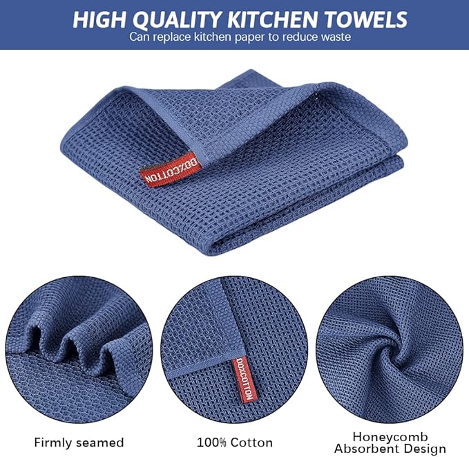 Nialnant 100% Cotton Waffle Weave Dish Cloths,4 Pack Super Absorbent Dish Towels for Washing Dishes,Cleaning Rags-Navy Blue,12x12