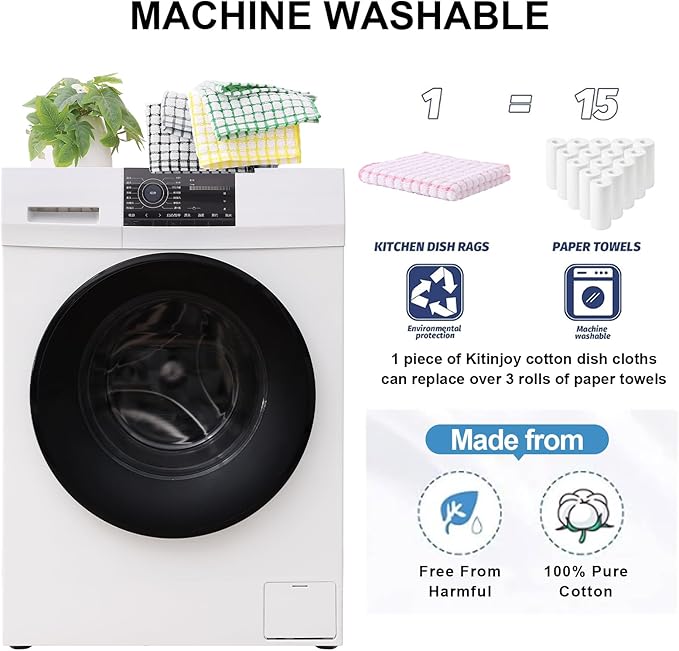 Kitinjoy Cotton 24 Pack Terry Kitchen Dish Cloths, 12 x 12 Inches Super Soft and Absorbent Dish Rags, Quick Drying Dish Towels for Washing Dishes, Multi-Colored