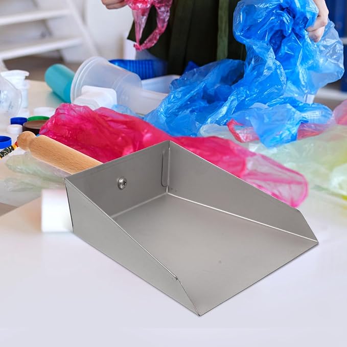 Tofficu Stainless Steel Dustpan with Wood Handle Mini Metal Dust Pan 8.66 X 5.51 Inches Compact Handheld Sweeping Tool for Household and Industrial Cleaning