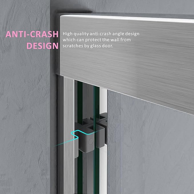Bathroom Sliding Door 56-60 in. W x 72 in. H,Brushed Nickel Shower Door with 1/4'' Thickness Easy Clean Tempered Glass,Anti-Rust Double Sliding Glass Shower Enclosure