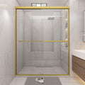 Shower Door 56-60" W * 72" H, Brushed Gold Double Sliding Shower Door with 1/4"(6mm) Tempered Glass, Shower Glass Door Easy to Clean