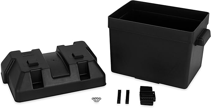 Camco Heavy Duty Battery Box with Straps and Hardware - Group 24 |Safely Stores RV, Automotive, and Marine Batteries |Durable Anti-Corrosion Material | Measures 7-1/4" x 10-3/4" x 8" | (55362)
