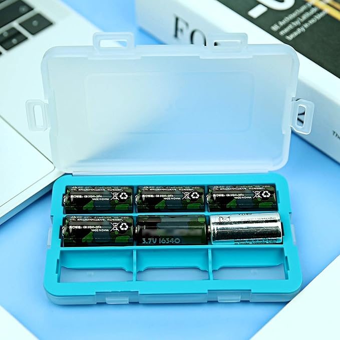 JJC Silicone Interior Battery Case Holder Organizer, PP Battery Storage Box for 9pcs CR123 / CR123A / CR17345 / 16340 Batteries, Water-Resistant with 4 Snap Latch for Secure Protection