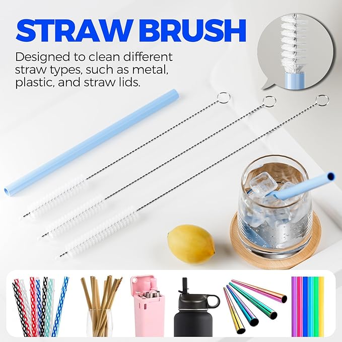 6 Pack Holikme 4 in 1 Cup Lid Cleaning Brush Set with 3 Straws, Multifunctional Bottle Brush, Silicone Cup Lid Gap Cleaner, Durable Bristle Crevice Cleaning Brush, Navy & Black & Olive