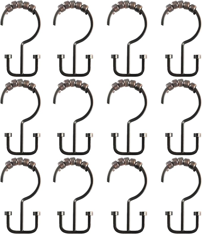 Utopia Alley HK1RB Deco Flat Double Roller Shower Curtain Hooks; Oil Rubbed Bronze