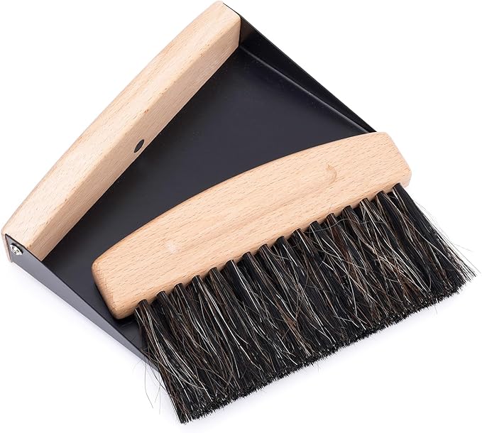 Desktop Broom and Dustpan Set, Mini Dustpan and Brush Set Wooden Handheld Broom and Dustpan Set for Cleaning Desktop Bed Car Animal Cage & Windowsill(Black)