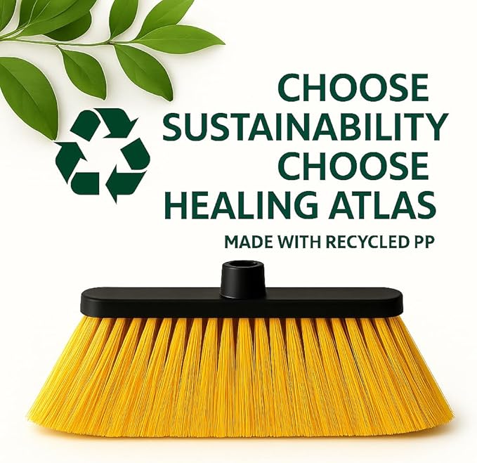 LUZIA Yellow 14" Premium Broom Head – Extra Dense Soft Flagged Bristles – Deep Sweep – Universal 7/8" Thread – Recycled PP – Handle Not Included(Yellow, LUZIA)