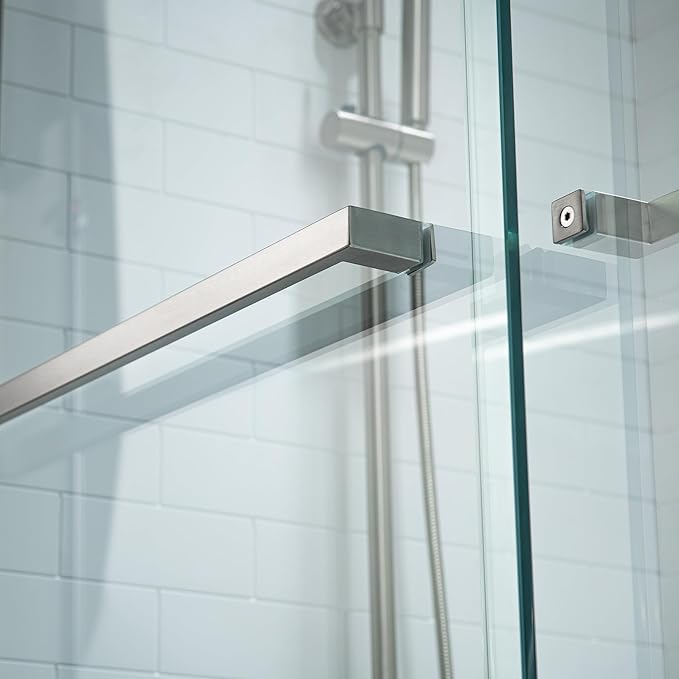 Woodbridge Frameless Bathtub Shower Doors 56-60" Width x 66" Height with 5/16"(8mm) Clear Tempered Glass, 2 Ways Opening & Double Sliding in Brushed Nickel Finish