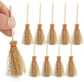 Odoria Dollhouse Straw Broom Miniature - 1/12 Scale Broomstick for Fairy Garden - Mini Witch Broom Decorative Craft - Tiny Besom Rustic for Halloween Thanksgiving Festival 10Pcs