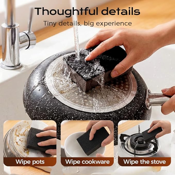 Magic Cleaning Sponges Eraser, Multi-Functional Melamine Sponge Foam Pads, Heavy-Duty Household Cleaner for Kitchen, Bathroom, Dish, Furniture & Walls (4, Black)