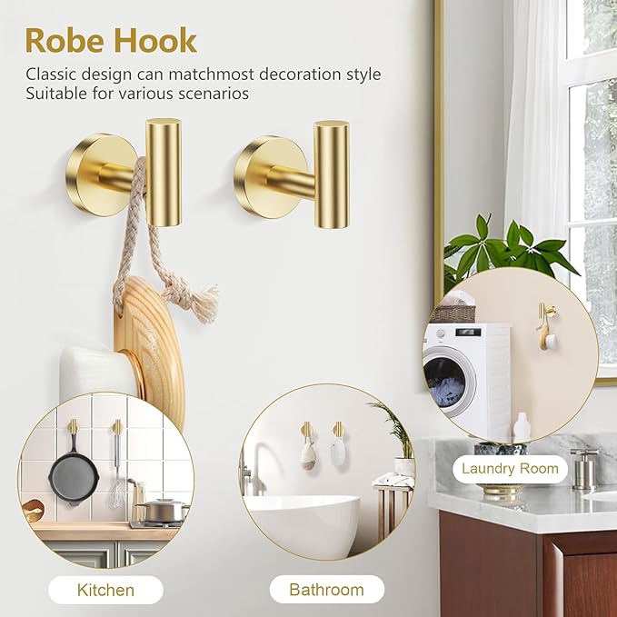 TQKAG 5 Piece Bathroom Towel Bar Holder Sets Brushed Gold Bathroom Hardware Set Stainless Steel Toilet Paper Holder with Shelf Bathroom Accessories Kit Wall Mounted