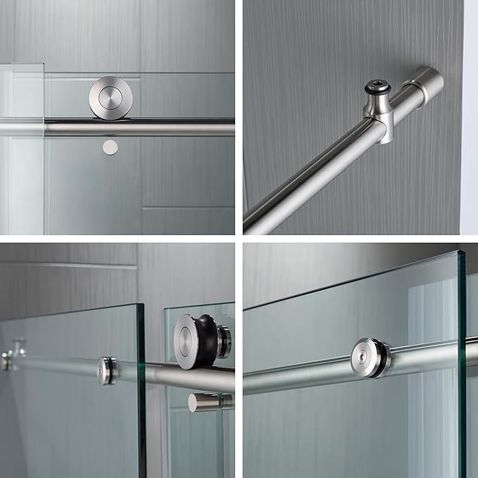 Woodbridge Frameless Bathtub Shower Doors 56-60" Width x 62" Height with 3/8"(10mm) Clear Tempered Glass in Brushed Nickel Finish
