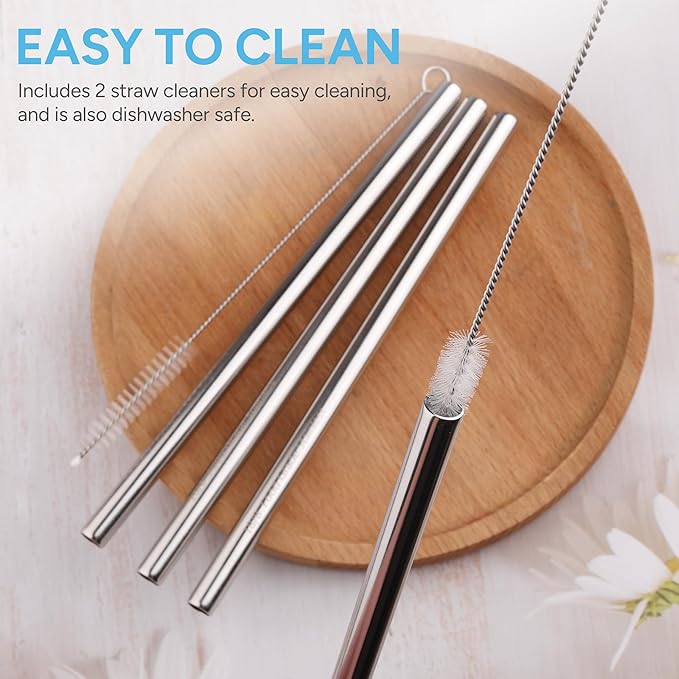 Metal Straw Replacement Compatible with Owala 16oz Freesip Water Bottle, Includes 4 Reusable Food-Grade Stainless Steel Straws and 2 Cleaning Brushes for Easy Maintenance.