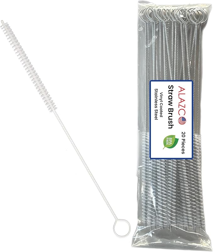 20 Premium Straw Cleaner Brush XL 12" Long & 3/8” Wide Straws Pipe Cleaning Brush Hummingbird Feeders Thick Reusable Shake Straws Coated Stainless Steel Nylon Bristles Flexible Handle