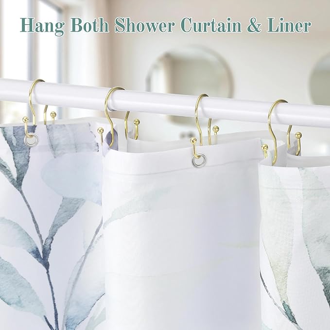 Goowin Shower Curtain Hooks, 12 Pcs Shower Curtain Rings, Stainless Steel Shower Curtain Hangers, Gold Shower Curtain Hooks Rings Rust Proof, Minimalist Shower Hooks for Shower Curtain, Gold