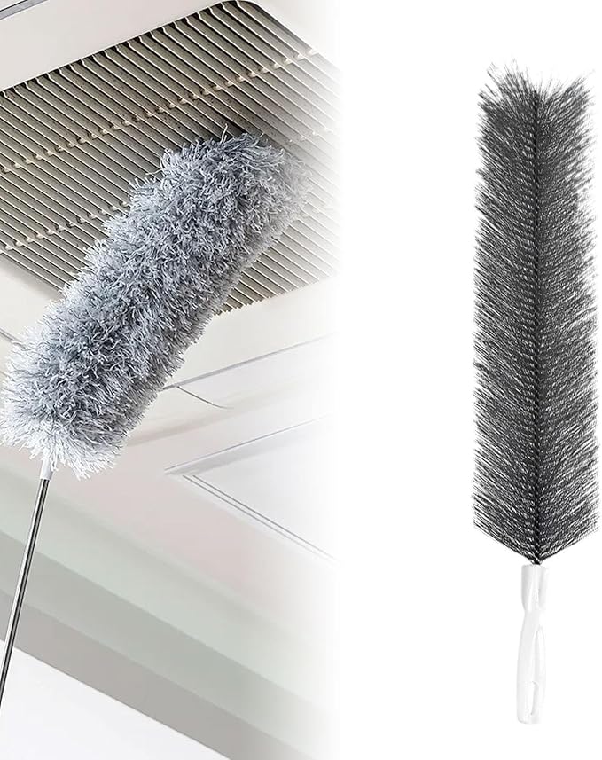 Fenteer Fan Cleaning Brush Bendable Sturdy Portable Cobweb Duster Reusable Dust Remover Fan Duster for Curtain Box Car Vents Shutters, Gray