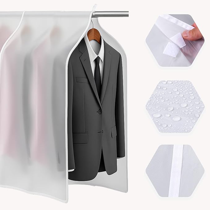 Clothing Rack Covers Hanging Clothes Dust Covers Garment Bag Organizer Storage Waterproof Hanger Protector Clear Clothes Shoulder Rack Cover Suit Coat Dress Closet Dustproof Cover, 43.3 x 47.2 in