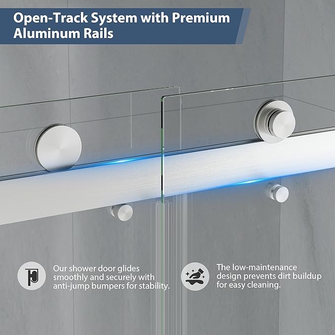 Frameless Bathtub Shower Door, 55-60" W x 60" H Double Sliding Tub Shower Door, 1/4''(6mm) SGCC Tempered Glass with Explosion-Proof Film Nano Coating, Brushed Nickle
