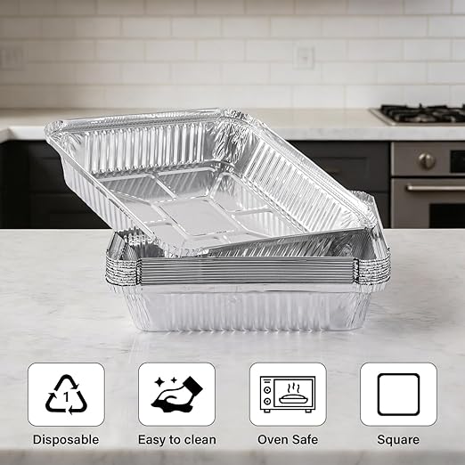 Aluminum Pans 8x8 inch-50 Pack Disposable Foil Pans, Square Aluminum Baking Cake Pans,Roasting Trays Disposable Food Containers Great for for Baking, Cooking, Heating, Storing, Prepping Food