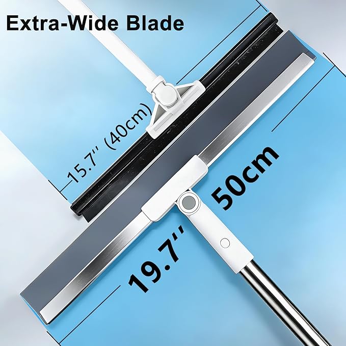 19.7'' Large Floor Squeegee for Concrete Floor with 51''-58'' Telescoping Stainless Steel Handle, Squeegee Broom for Removing Water on Tile, Epoxy, Garage, Driveway, Patio