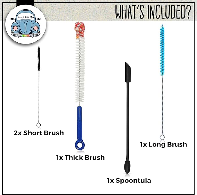 Blue Beetle Brushes | Multi-Use Glass Cleaner Kit - 5-Piece Brush & Scraper Set for Glass, Ceramic and Glass Pipe Cleaner
