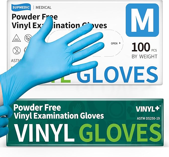 Vinyl Disposable Exam Gloves, 4Mil Powder-Free Latex-Free Food Grade Cooking Cleaning Medical Glove Blue 100&1000 Ct