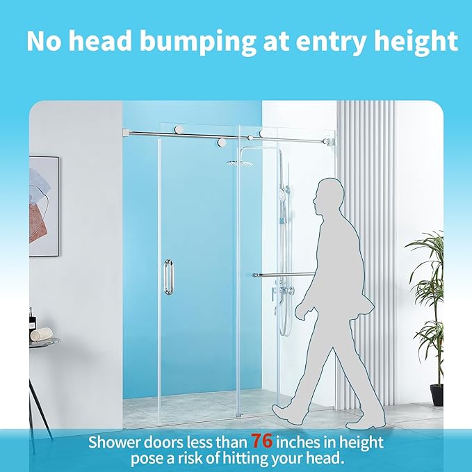 56-60" W x 76" H Frameless Sliding Shower Door, Frameless Shower Door, Shower Glass Door with 5/16" (8mm) Clear SGCC Tempered Glass, Stainless Steel Hardware O01 (60"x76" Chrome)