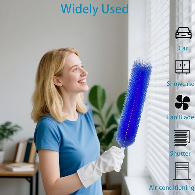 2Pcs Bendable Fan Cleaning Brush,Cobweb Duster with Microfiber Heads, Reusable Fan-Cleaner Brushes Ideal for Air Conditioning Shutters,Fans,Curtains (Blue)