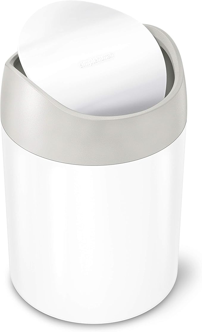 simplehuman Mini Countertop Trash Can, 1.5 Liter / 0.4 Gallon, White Steel