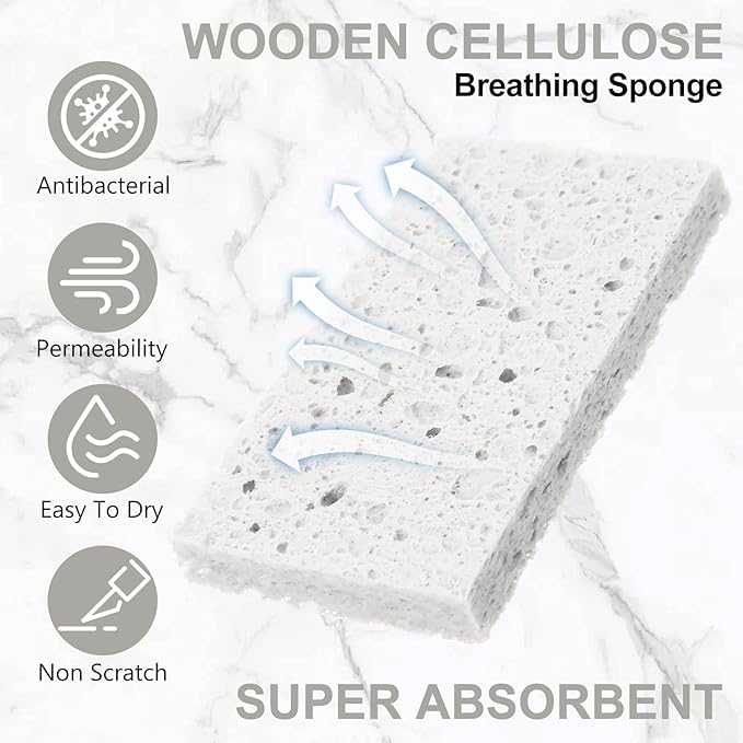 Zhengmy 100 Pieces Sponges Kitchen Compressed Sponges Bulk Natural Dish Sponge Compressed Wood Pulp Cleaning Sponge Without Scratching for Kitchen Bathroom, 3.9 x 2.4 x 0.12 Inch (White)