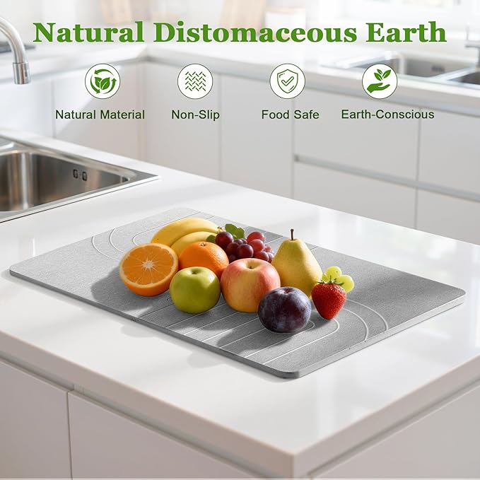 Luxspire Large Stone Drying Mat for Kitchen Counter 24"x16"- Fast-Absorbing Dish Drying Mat Non-Slip Stone Dish Drying Mat for Dishes, Cups Waterproof Counter Protector for Kitchen Bath, Dark Gray