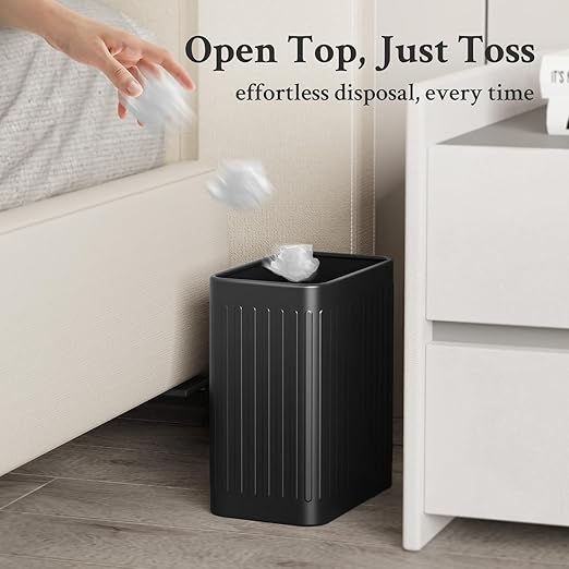 TrashAid Small Bathroom Trash Can, 2.1 Gallon Black Bathroom Garbage Can, Stainless Steel Waste Basket for Office, Under Desk, Bedroom, Rv, Matte Black