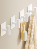 Towel Hooks for Bathrooms – 4 Pack, Smooth White Finish, T-Shaped Stainless Steel Adhesive Wall Hooks for Robes & Towels in Kitchen, Shower, or Closet