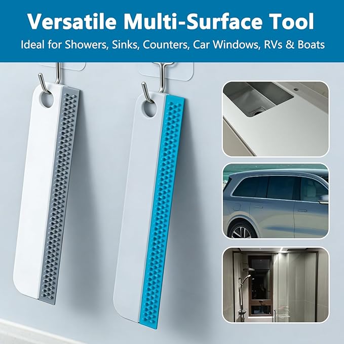 2Pcs Mini Window Squeegee Small Soft Rubber Tool for Car Windows Shower Kitchen Sink Counter Mirrors Compact Tiny Glass Scraper for Bathroom Car Windshield and All-Purpose Cleaning