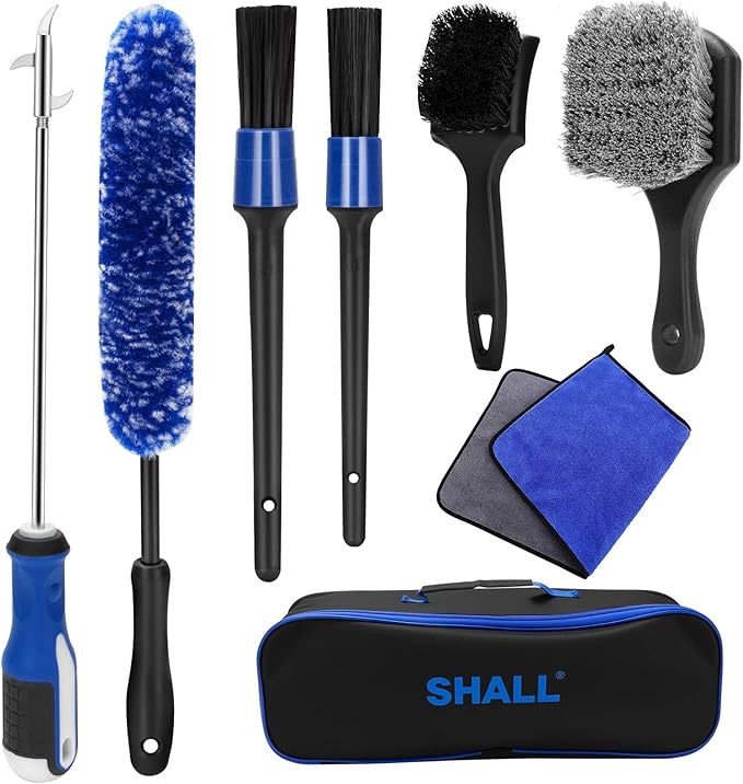 SHALL 8Pcs Wheel Brush Kit for Cleaning Wheel and Tire, Wheel and Rim Brush, Car Detailing Brushes, Tire Brush, Bendable Car Wheel Rim Cleaner Brush Set, Car Detailing Cleaning Brush Supplies