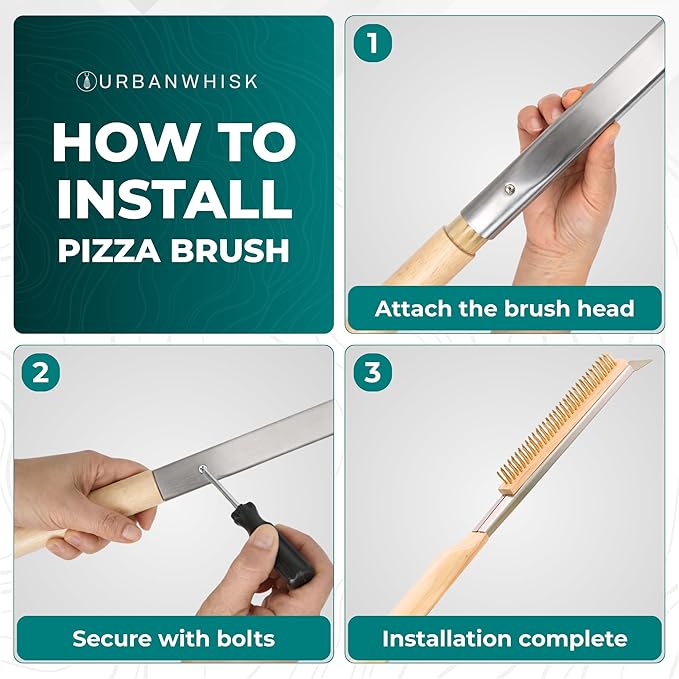 Urban Whisk 22" Pizza Oven Brush with Scraper & Turning Fork – Heat-Resistant Brass Bristles, Stainless Steel Scraper, Extra-Long Handle + Spare Head