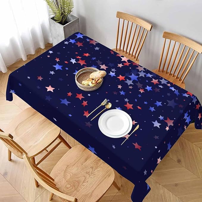 Blue White Red Stars Rectangular Tablecloth USA Flag Simple Style Dark Blue 52x70 Table Cloth for Wedding Party Banquet,Dining Kitchen Table Cover