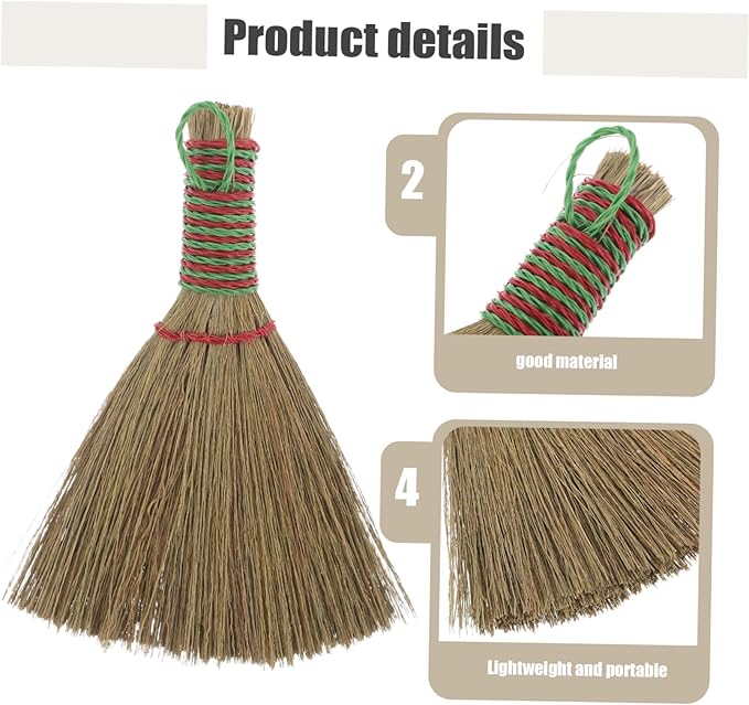 OUNONA Natural Corn Broom with Handle Small Whisk Broom for Indoor Cleaning Soft Bristles for Furniture and Bed Compact Straw Cleaning Brush for Home Use