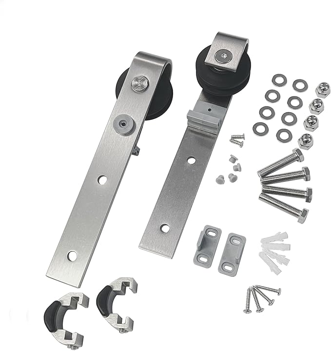 Homacer Brushed Nickel Extra Roller Set, Includes Two Rollers with Nuts, Bolts, and Washers, Two Door Stoppers, Two Anti-Jump Pads, and One Floor Guide (Classic Design)
