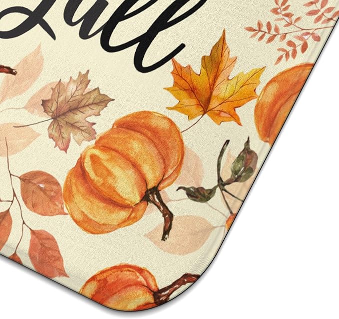 Fall Dish Drying Mat for Kitchen Counter,Autumn Pumpkin Maple Leaf Pattern Microfiber Drying Mat,Washable Absorbent Countertop Harvest Thanksgiving Dish Mat Drain Mat,16x18 Inch