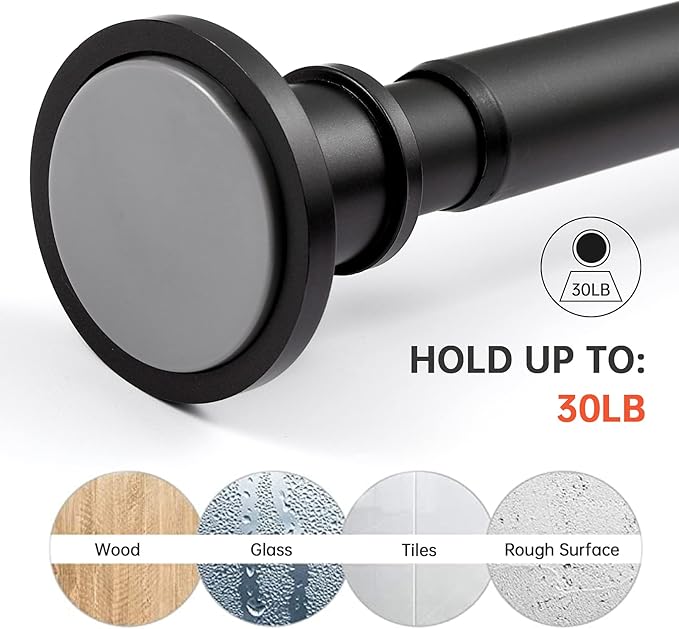 BRIOFOX Industrial Shower Curtain Rod - Rustproof Non-Slip 43-72 Inch Stainless Steel Tension Curtain Rod for Window or Bathroom, Matte Black