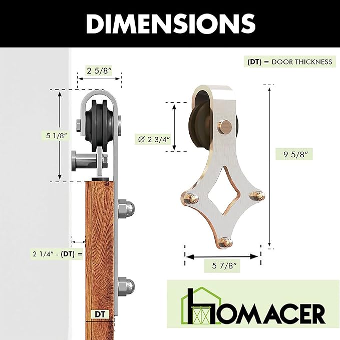 Homacer Brushed Nickel Non-Bypass Sliding Barn Door Hardware Kit, for Two/Double Doors, 10ft Long Flat Track, Diamond Design Roller, Heavy Duty, for Interior Use