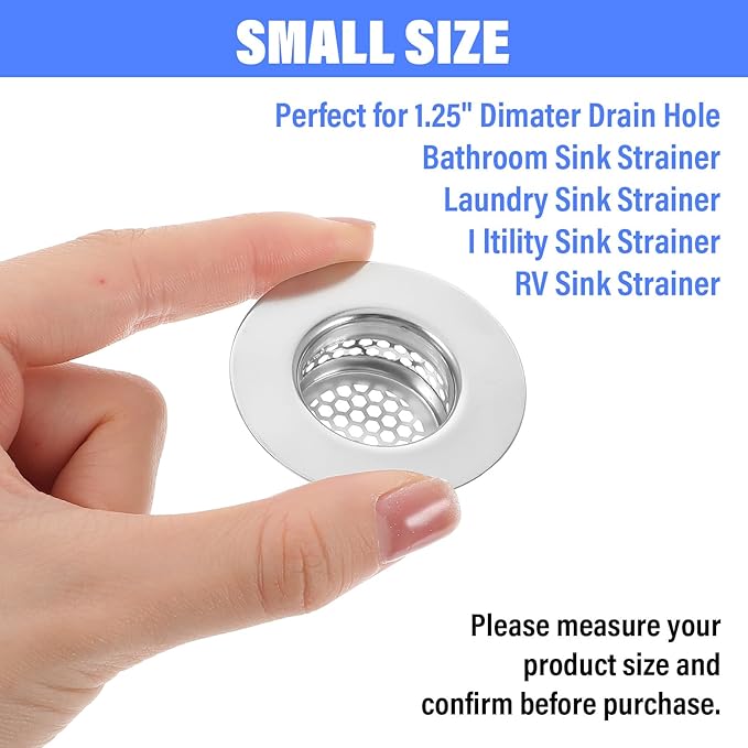 4 Pcs Bathroom Sink, Bathtub Drain Cover Drain Strainer Hair Catcher Stainless Steel Drain Filter for Shower Vanity Laundry Utility RV Sink (Fits 1.25" to 1.6" Hole)