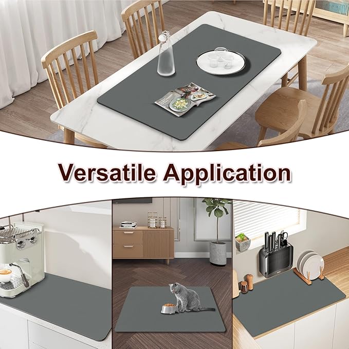 Dish Drying Mat for Kitchen, 16’’ X 18’’ Coffee Bar Mats for Countertop Fit Under Coffee Maker, Hide Stain Rubber Backed Espresso Machine Absorbent Drying Pad, Gray