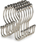 Goowin Shower Curtain Hooks, 12 Pcs Shower Curtain Rings, Stainless Steel Shower Curtain Hangers, Double Hook Shower Curtain Hooks, Smooth Sliding Anti-Drop Shower Rings for Curtain (Nickel)