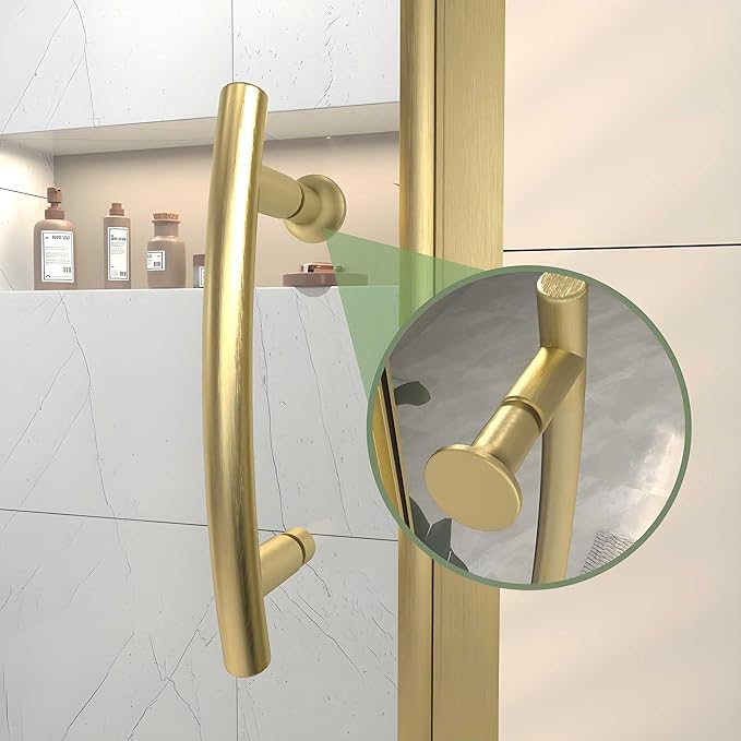Pivot Glass Shower Door, 44–48" W x 71" H, 1/4"(6mm) Clear SGCC Tempered Glass, Brushed Gold Finish, Magnetic Closure, Reversible Installation